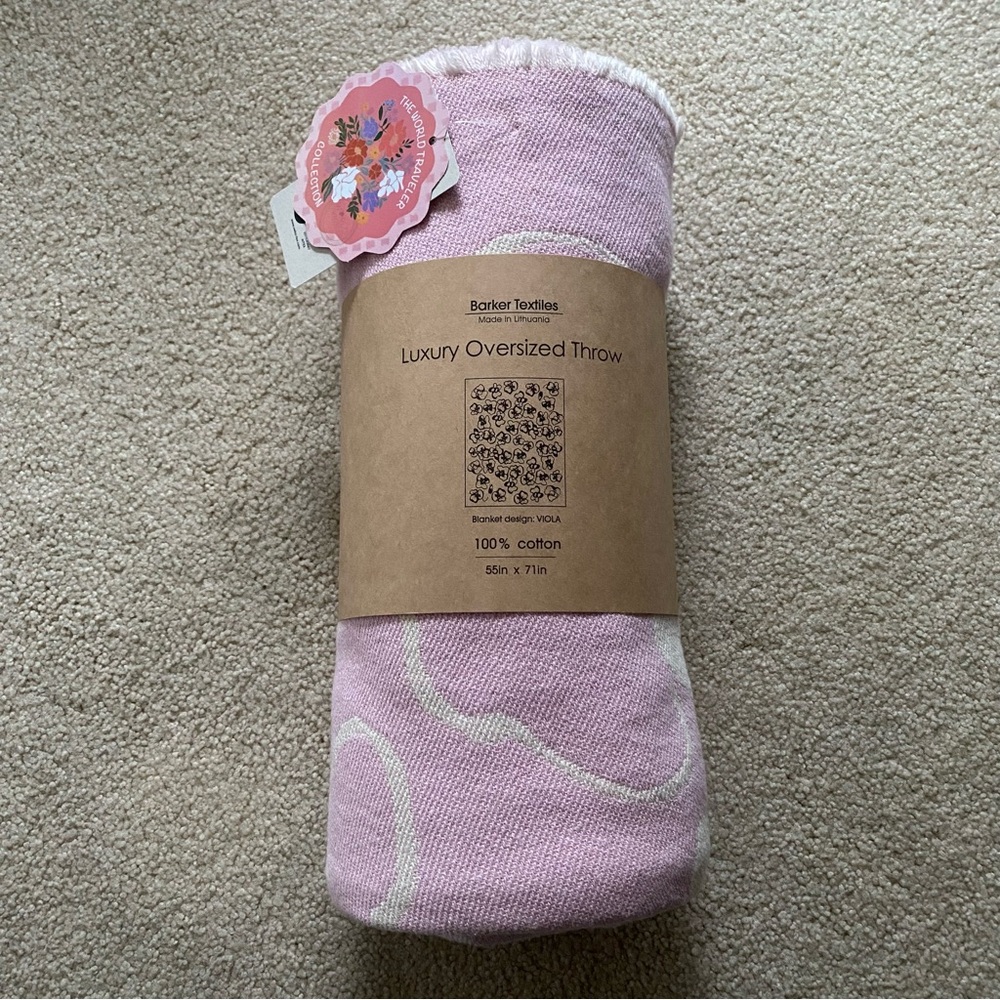 Barker Textiles Pink & White Floral Blanket